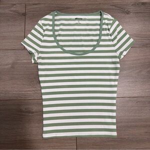 Vintage Hollister Green & White Striped Scoop Neck Tee